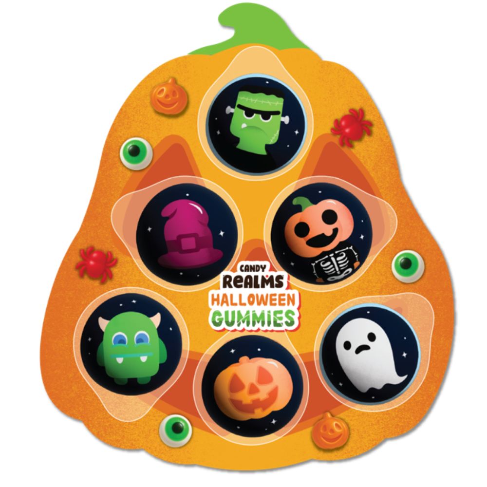 Candy Realms Halloween Gummies retail pack with six spooky gummy treats, 30g total