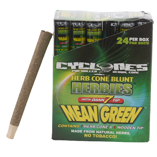 Cyclones Herbies Hemp Cone Blunts Mean Green | Twin Pack with 2 Dank 7 Wooden Tips