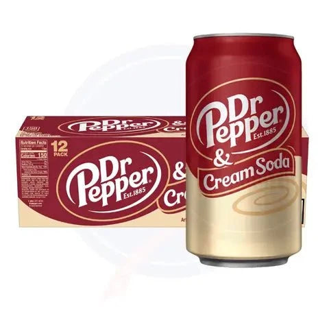 Dr Pepper and Cream Soda 355ml imported can and 12-pack case