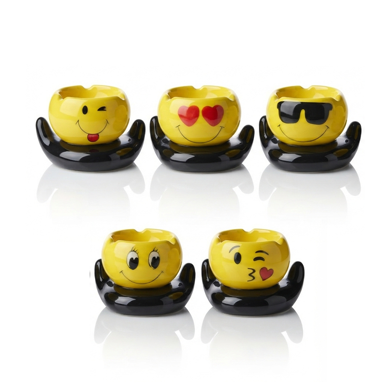 Emoji Ceramic Ashtray with Hand Holder SS-1113 assorted retail designs