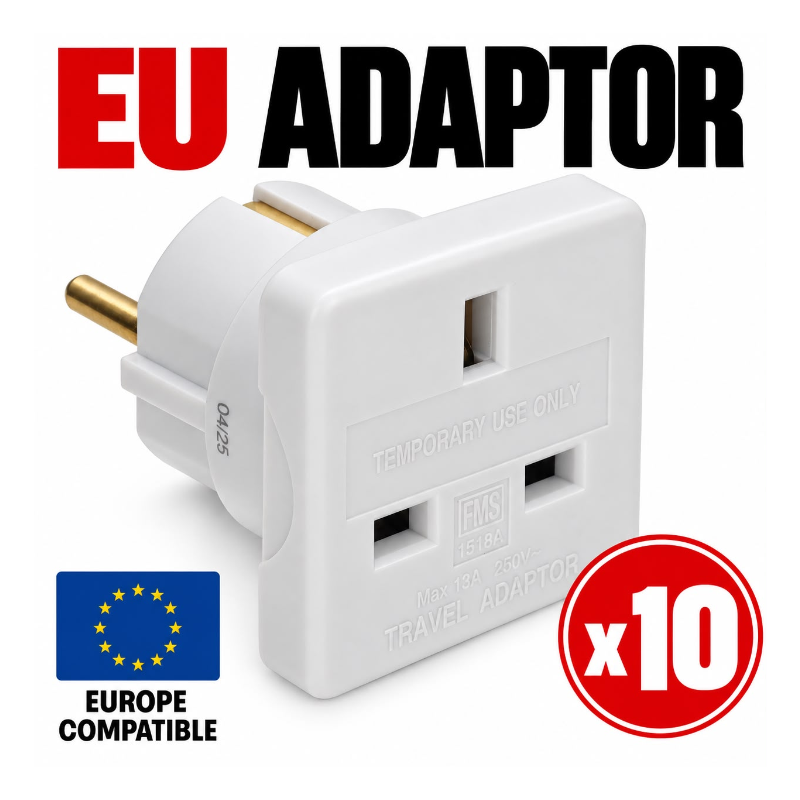 EU way multi plug power adaptor 10 pack