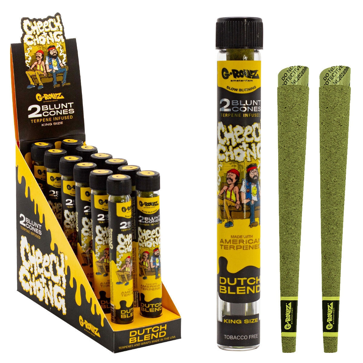 G-Rollz Cheech and Chong Dutch Blend terpene-infused King Size cones, 2 pack
