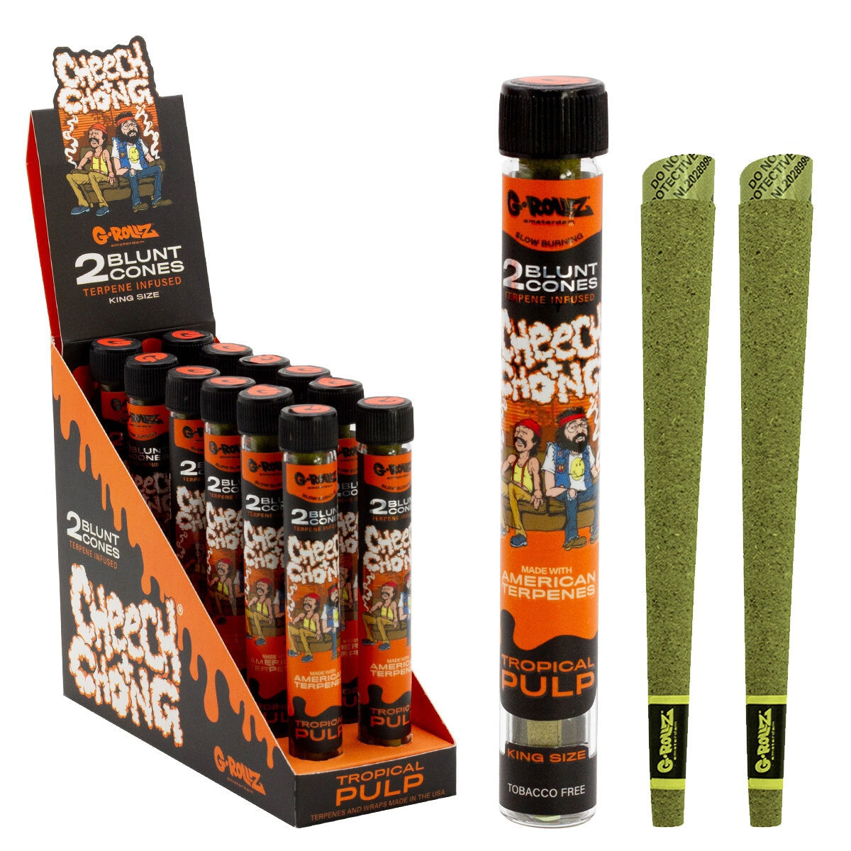 G-Rollz Cheech and Chong Tropical Pulp terpene-infused King Size cones, 2 pack