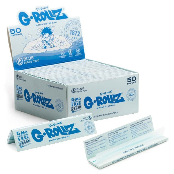 G-Rollz Lightly Dyed Blue King Size Slim rolling papers display