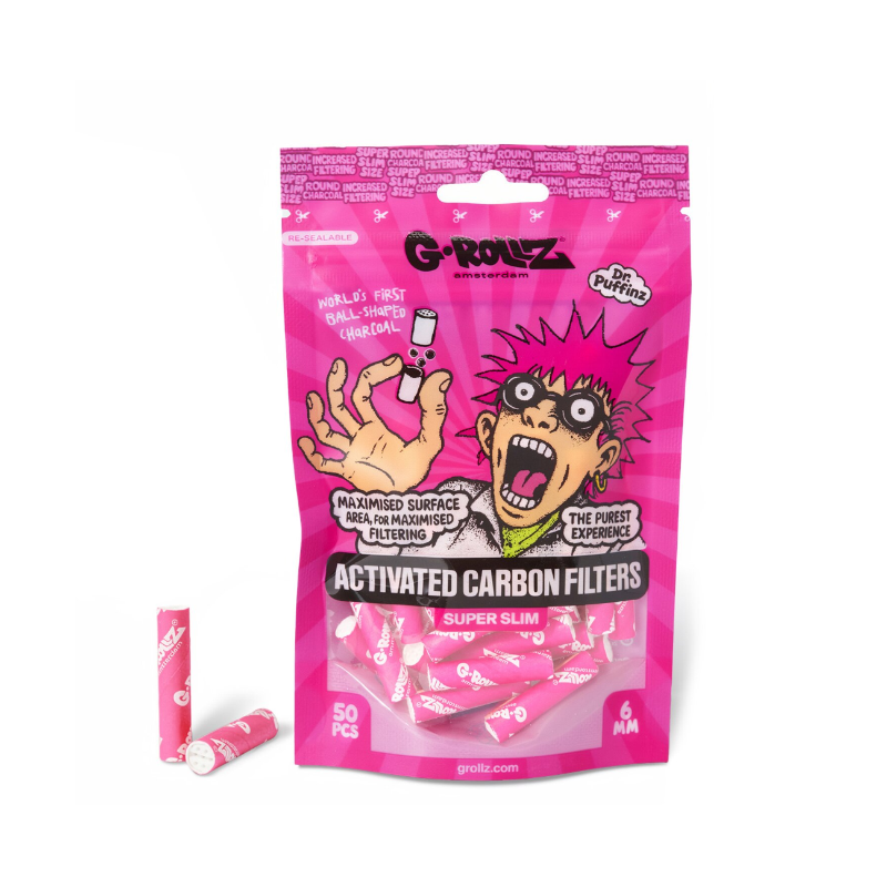 G-Rollz pink activated carbon filters, 6mm, single bag of 50