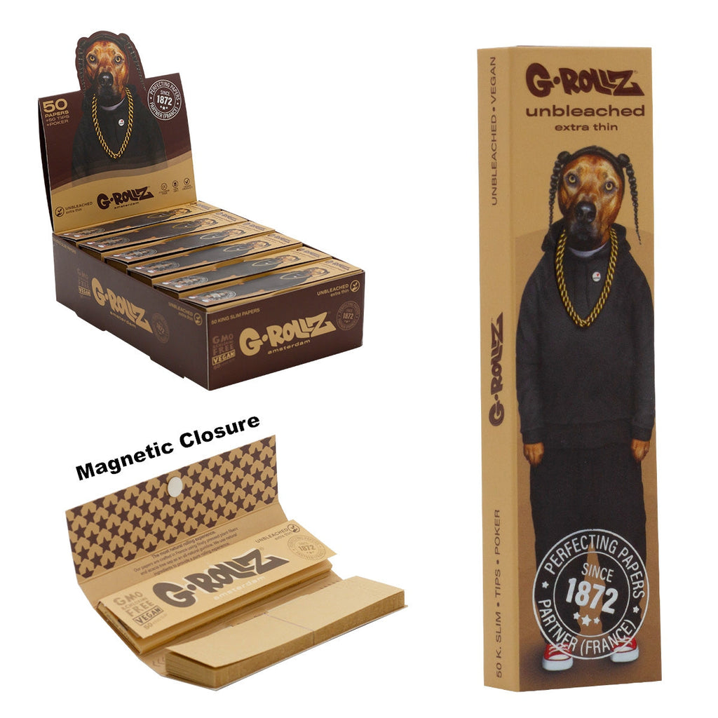 G-Rollz Rap Unbleached King Size Slim retail booklet with 24-booklet display