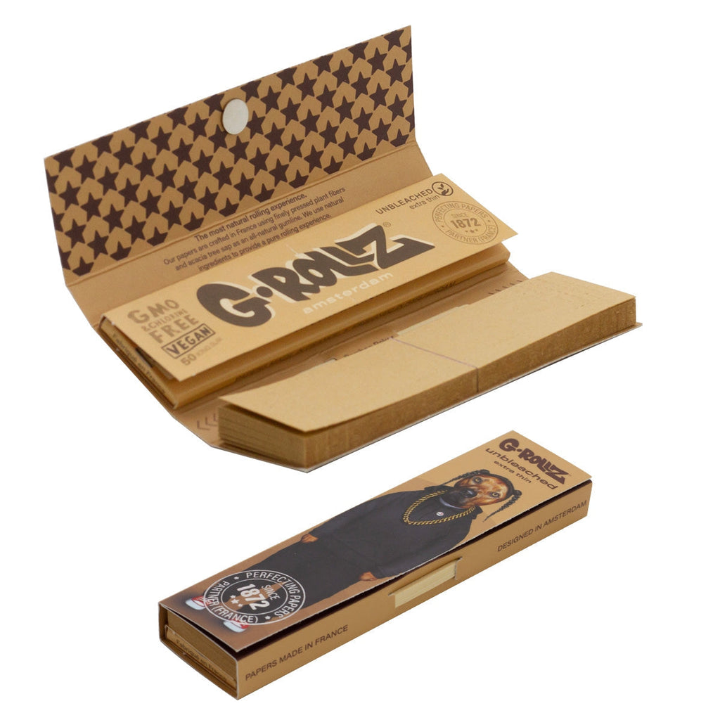 G-Rollz Rap Unbleached King Size Slim opened booklet with tips and poker