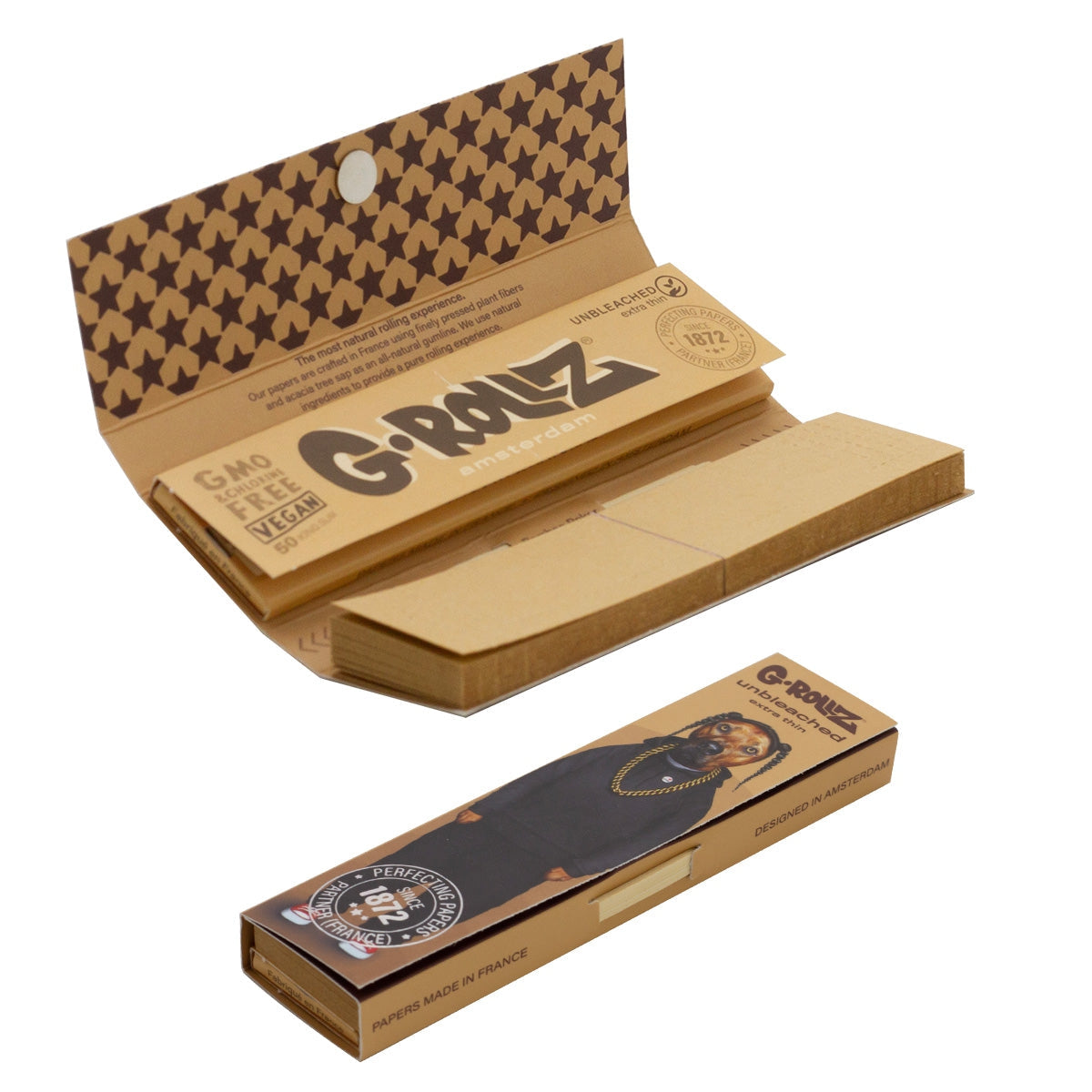 G-Rollz Rap Unbleached King Size Slim opened booklet with tips and poker