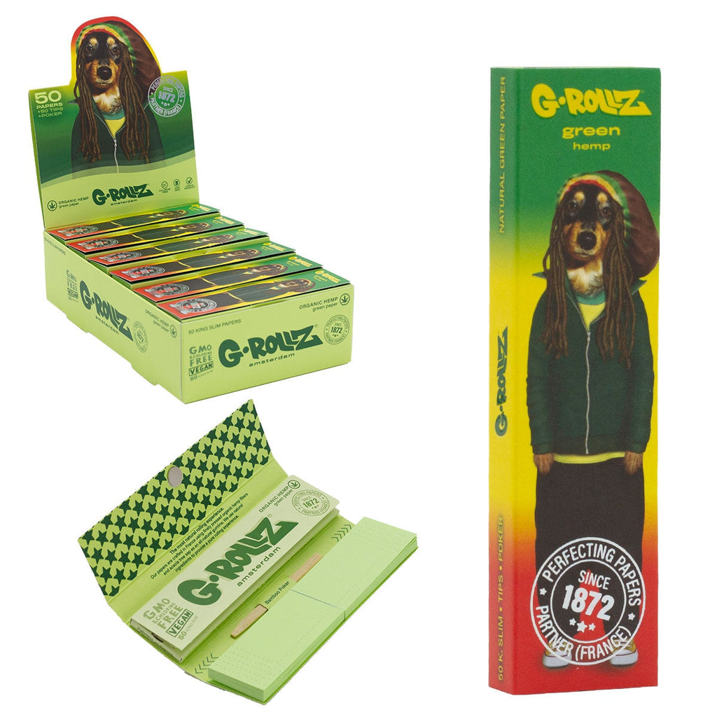 G-Rollz Reggae Green Hemp retail booklet with 24-booklet display