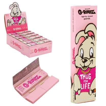 G-Rollz Thug for Life Pink King Size Slim Papers + Tips — retail booklet and display
