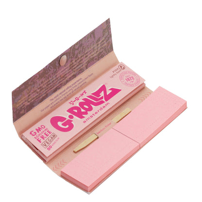 G-Rollz Thug for Life Pink King Size Slim Papers + Tips — open booklet showing pink papers, tips and poker