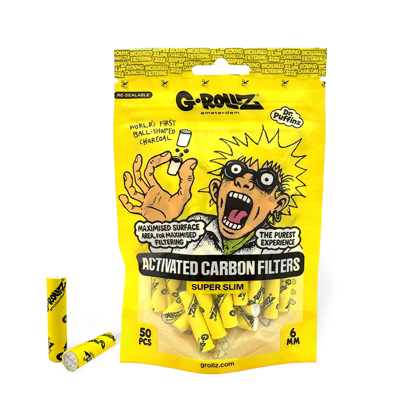 G-Rollz yellow activated carbon filters, 6mm, single bag of 50