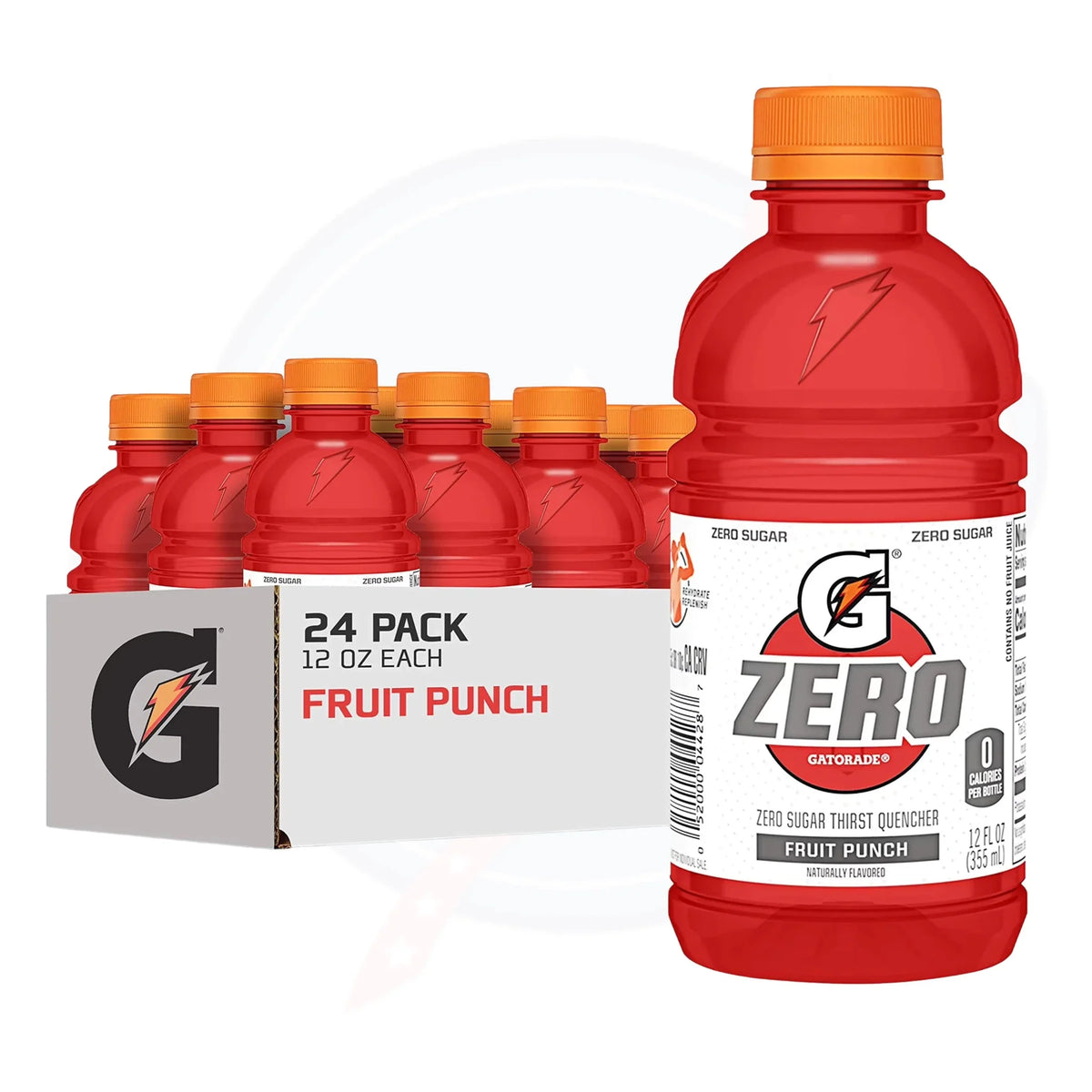 Gatorade Zero Fruit Punch 355ml bottle and 24-pack case