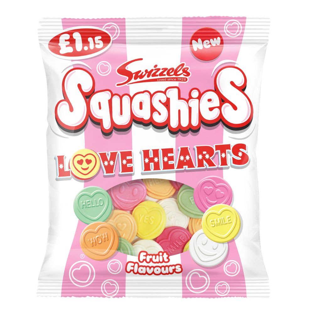 Swizzels Squashies Love Hearts Fruit Flavours 120g retail bag