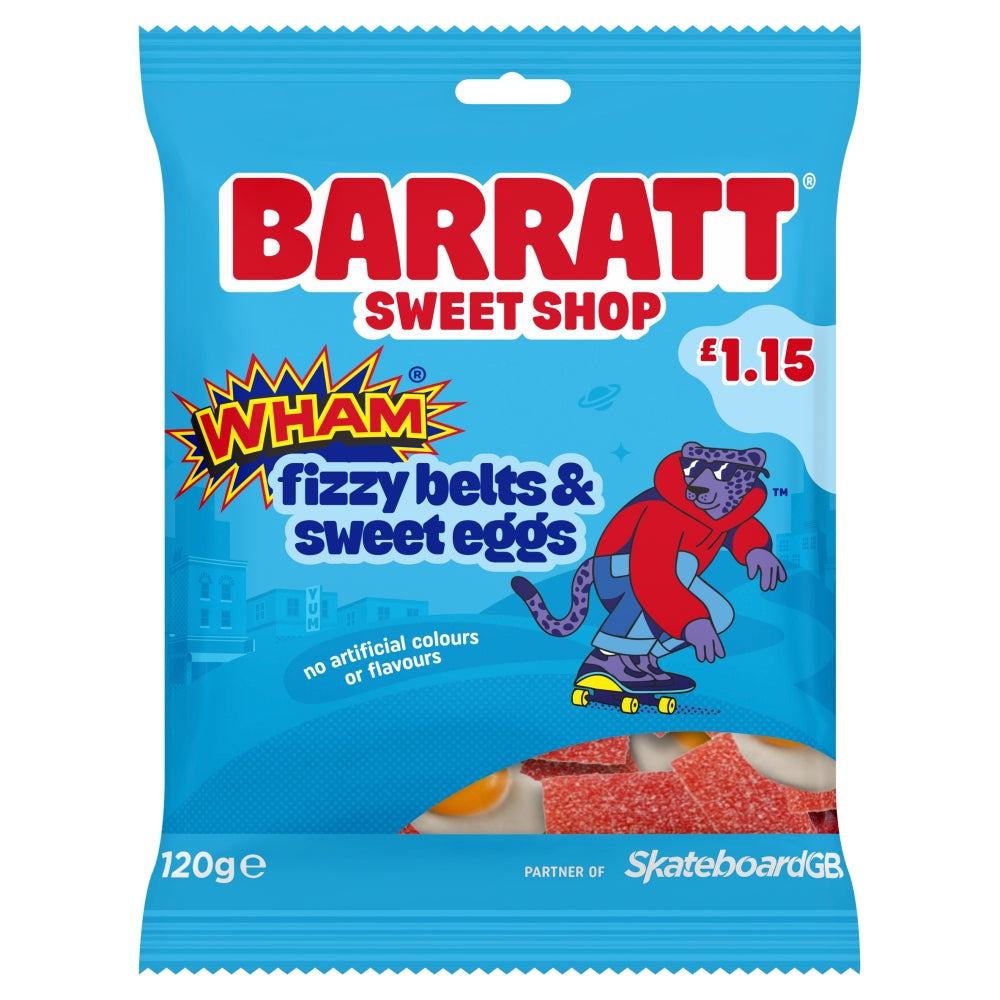 Barratt Sweet Shop Wham Fizzy Belts & Sweet Eggs 120g retail bag
