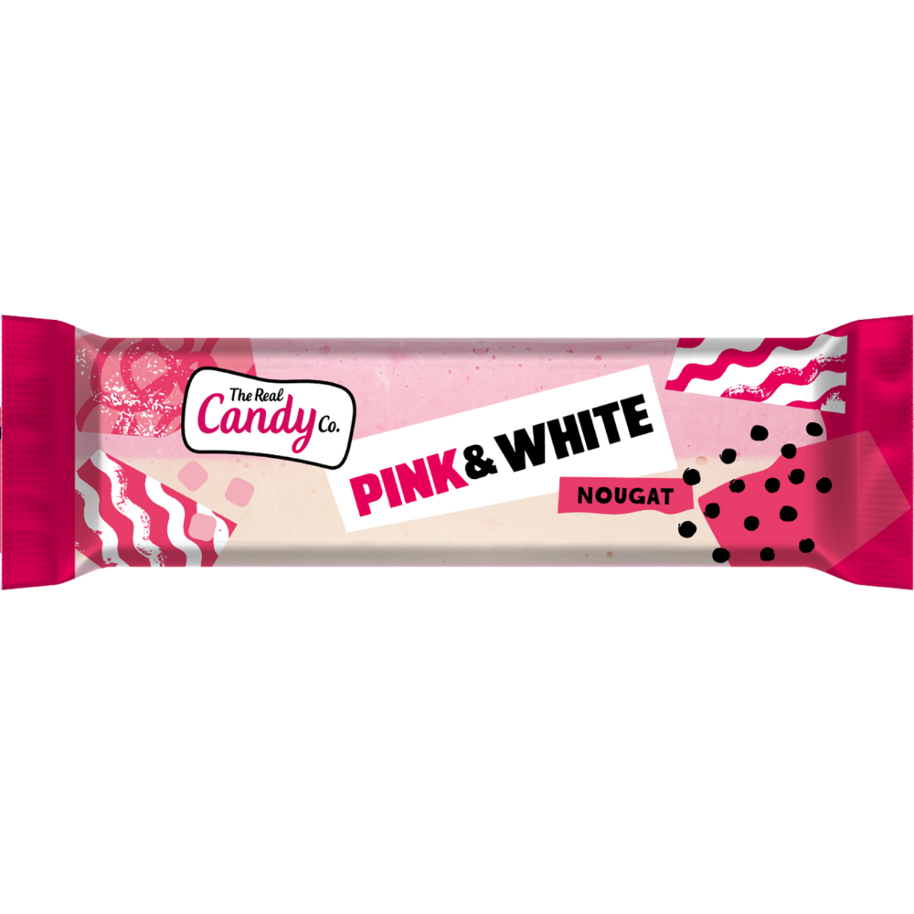 One wrapped Real Candy Co Pink and White Nougat bar, 130g