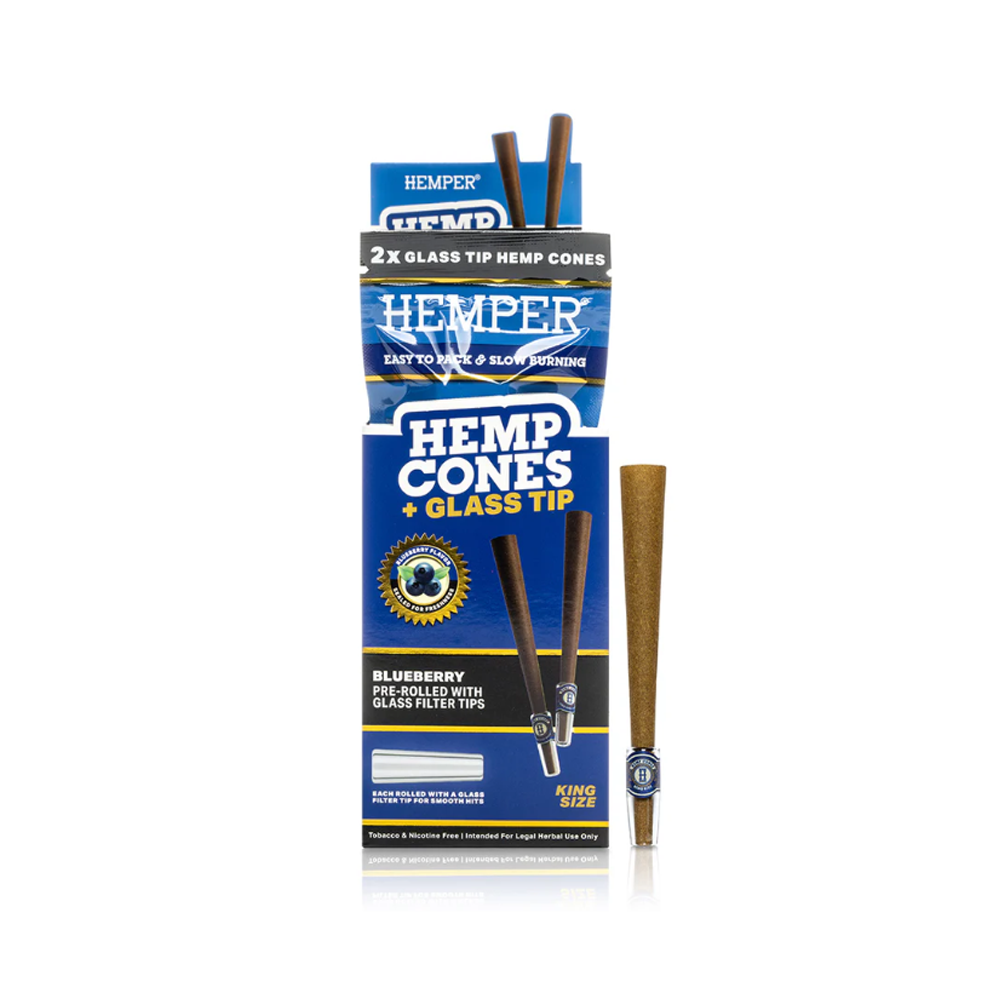 Hemper Blueberry King Size Cones with Glass Tips 2 Pack