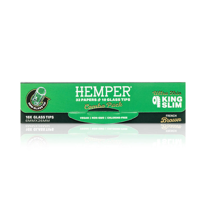 Hemper French Brown King Size Slim Papers with 6mm Glass Tips