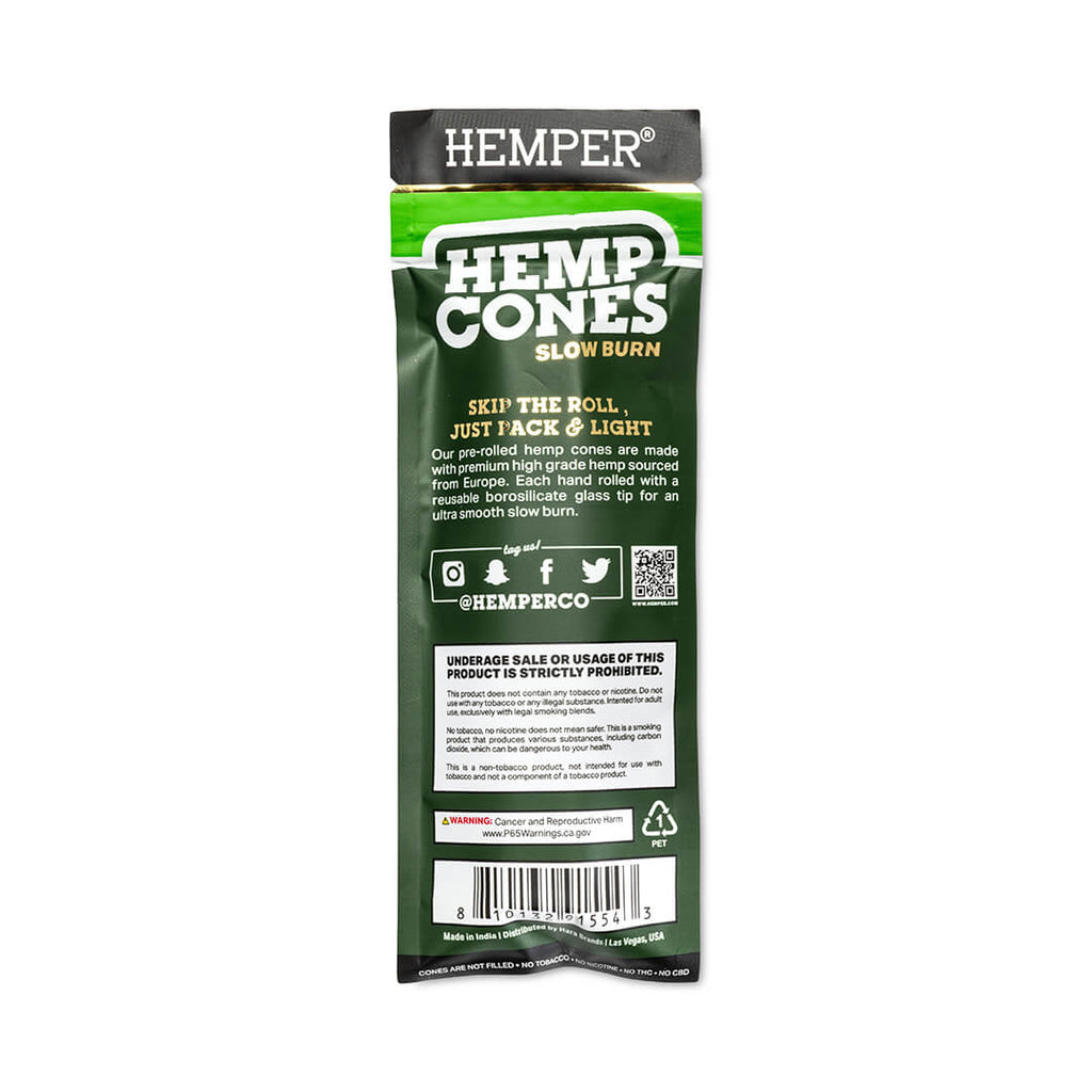HEMPER Natural King Size Glass Tipped Hemp Cones back view