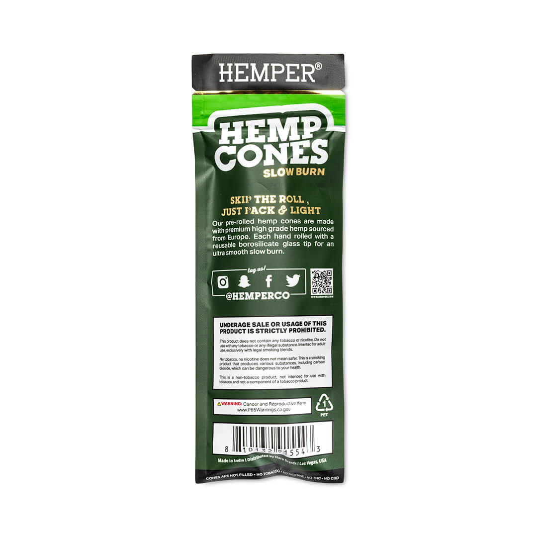 HEMPER Natural King Size Glass Tipped Hemp Cones back view
