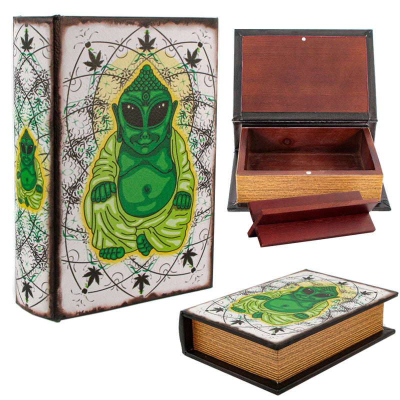 Magic Leaf Wooden Stash Book ALIEN BUDDHA — retail unit