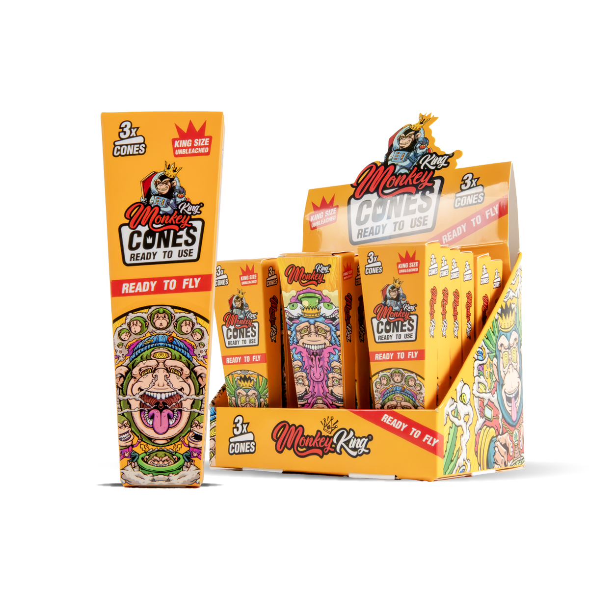 Monkey King Unbleached Pre-Rolled Cones | King Size 3 Pack