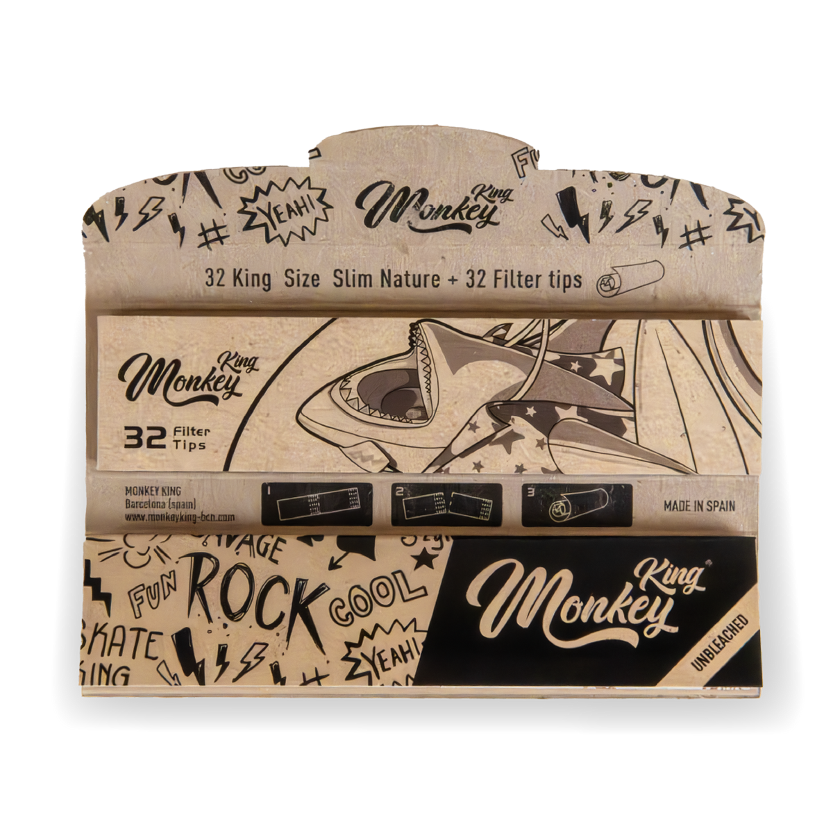 Monkey King Woodpack Unbleached King Size Slim Rolling Papers + Tips