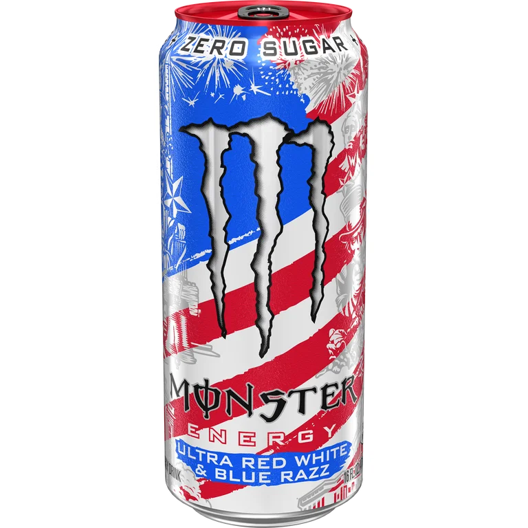 Monster Ultra Red White & Blue Razz 473ml — one sealed US retail can