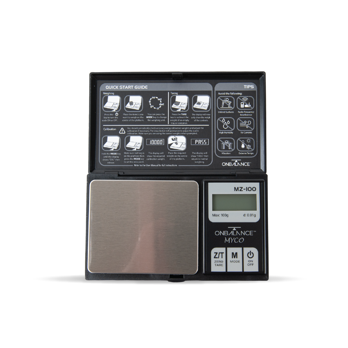 Myco MZ-100 digital mini scale, open, 100g capacity and 0.01g readability