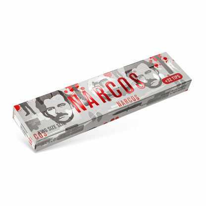 Narcos Limited Edition King Size Slim Papers + Tips retail booklet white design