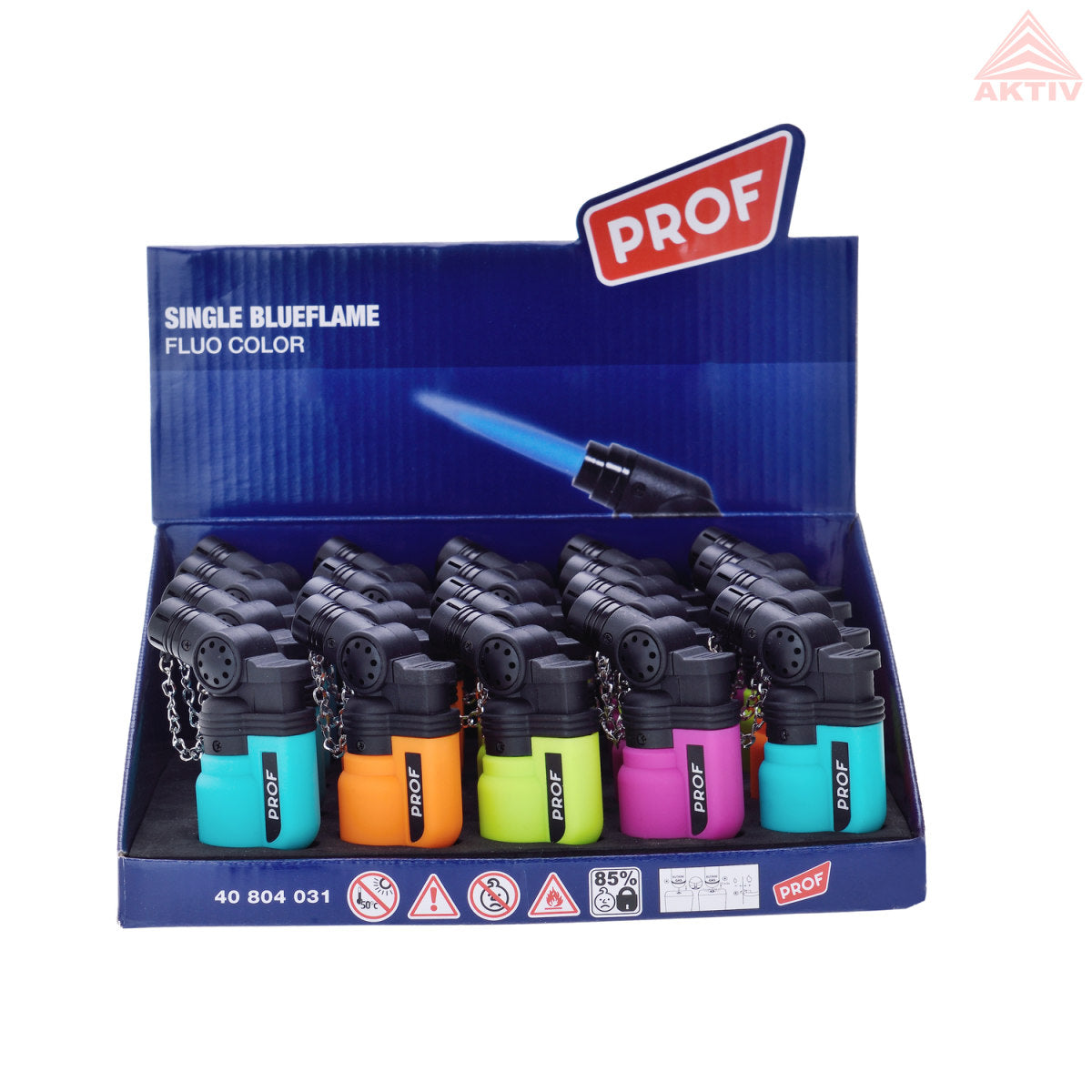 PROF Jerrican Jet Blue Flame Windproof Lighter — range shown; one assorted lighter supplied