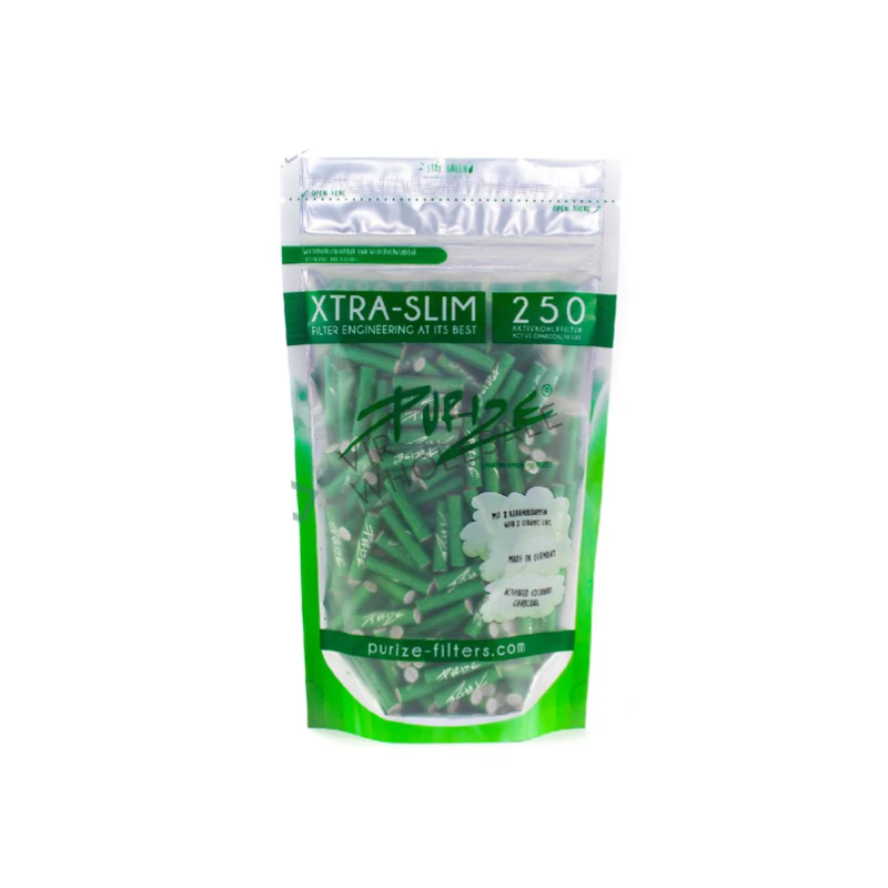 PURIZE XTRA Slim Green activated carbon filters, 250 pack, 6mm