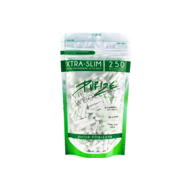 PURIZE XTRA Slim White activated carbon filters, 250 pack, 6mm