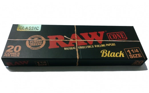 RAW Black 1¼ Pre-Rolled Cones 20 Pack