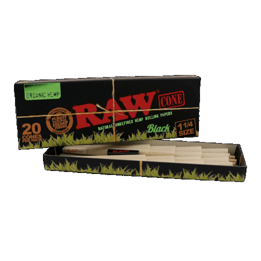 RAW Black Organic Hemp 1¼ Pre-Rolled Cones 20 Pack