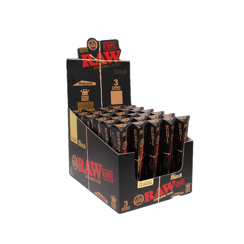 RAW Black Triangle King Size Cones 3-Pack Display