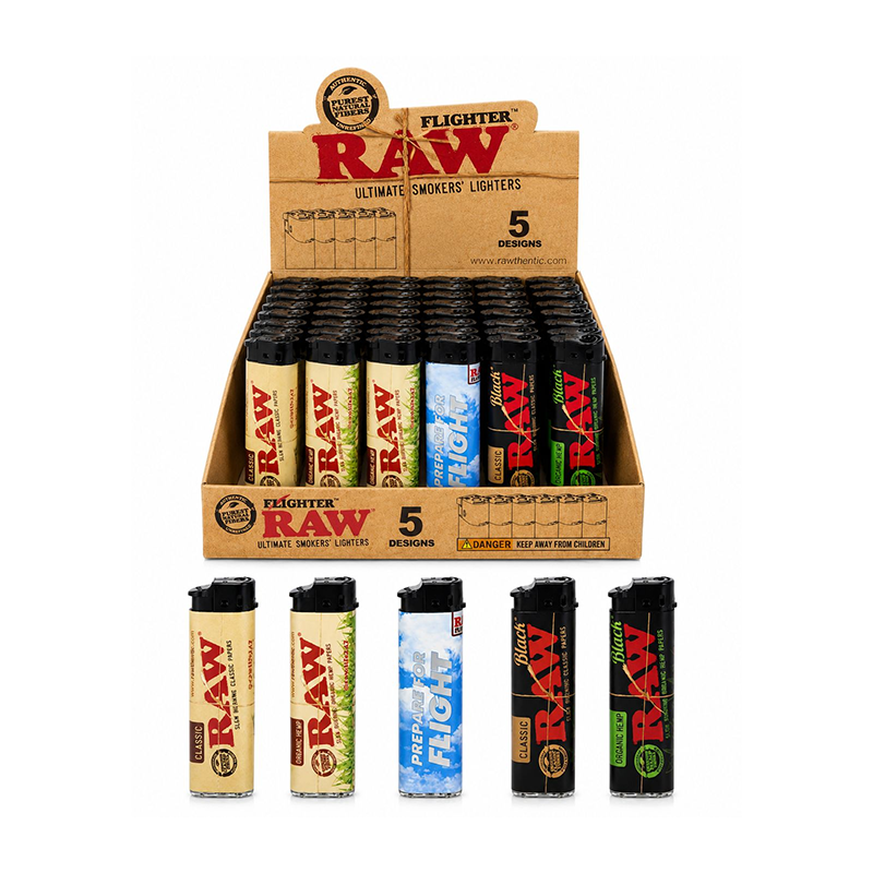 RAW Flighter five-design refillable electronic lighters 30 pack