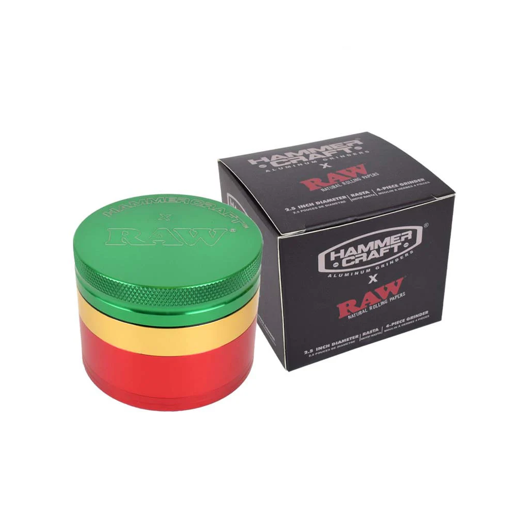 RAW Hammer Craft Small Rasta four-part aluminium grinder