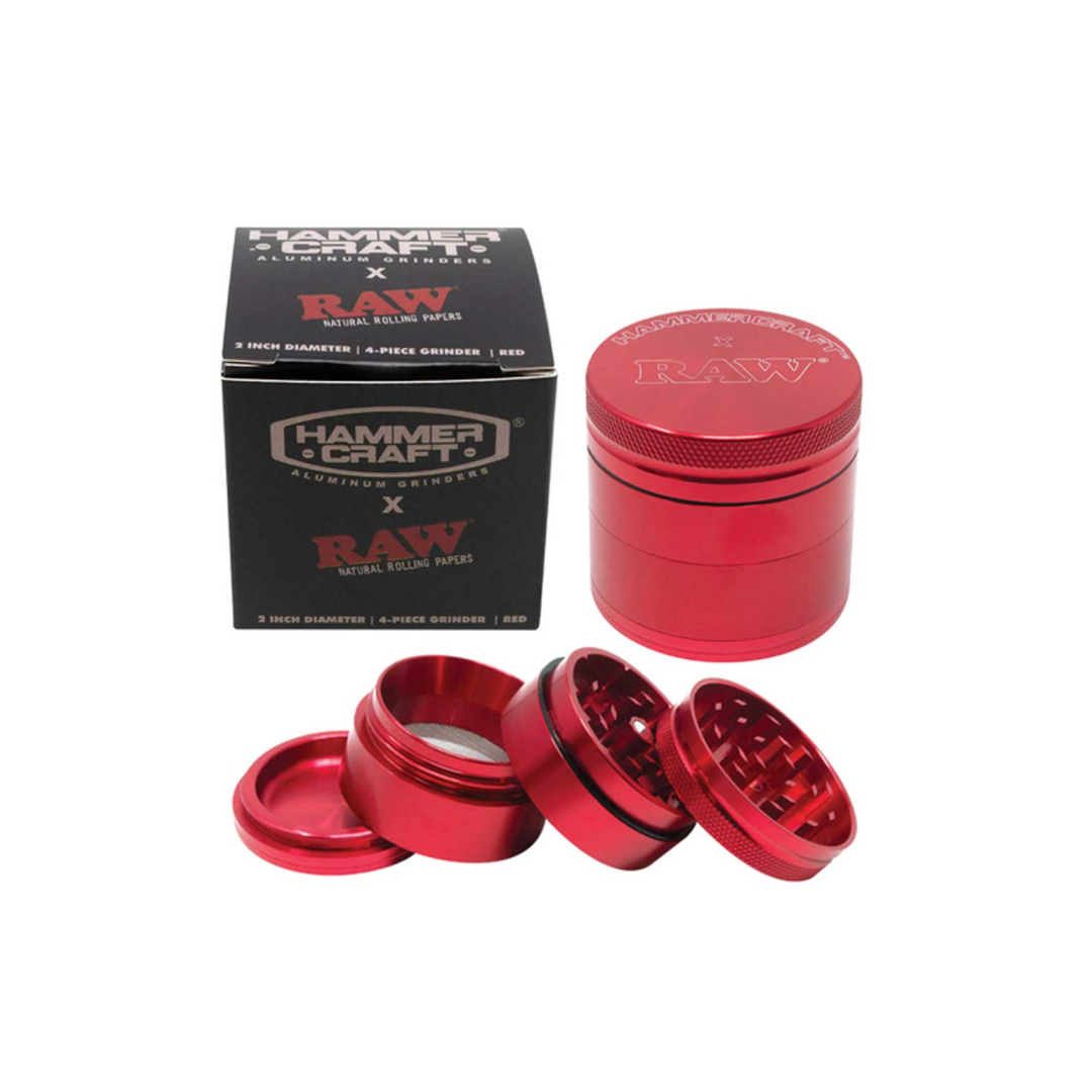 RAW Hammer Craft small red 4-part aluminium grinder