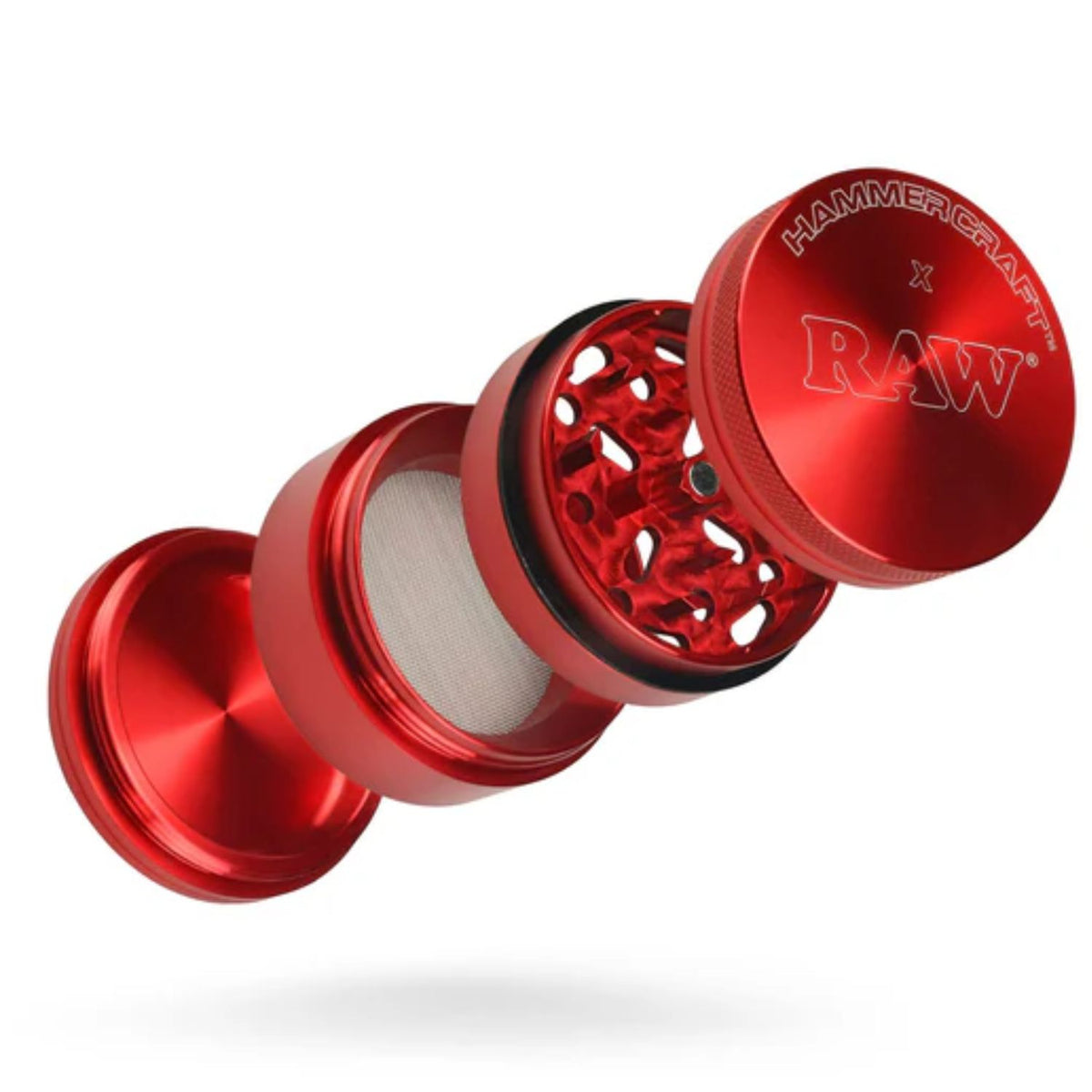 RAW x Hammercraft Large 63.5 mm 4-Piece Aluminium Grinder - Red
