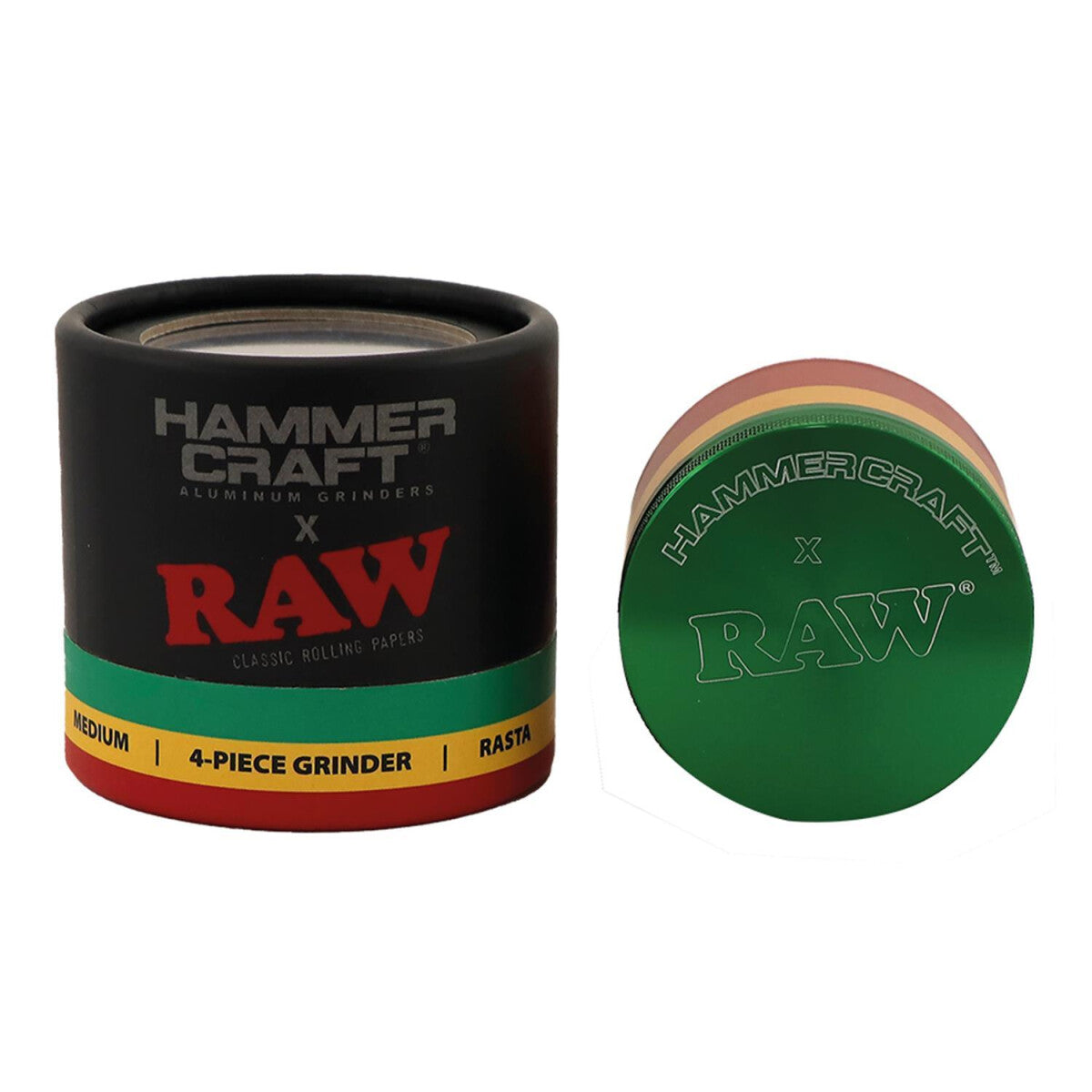 RAW x Hammercraft Medium 55.9 mm 4-Piece Aluminium Grinder - Rasta