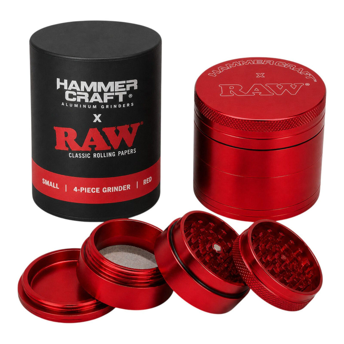 RAW x Hammercraft Small 50.8 mm 4-Piece Aluminium Grinder - Red