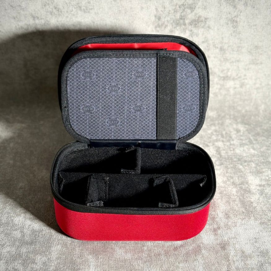 RAW x Puff Life Pro red case — open interior dividers