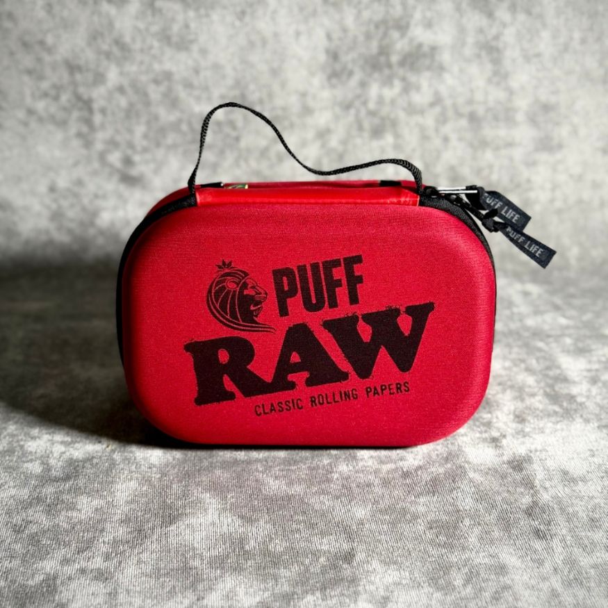 RAW x Puff Life Pro red case — front with carry handle