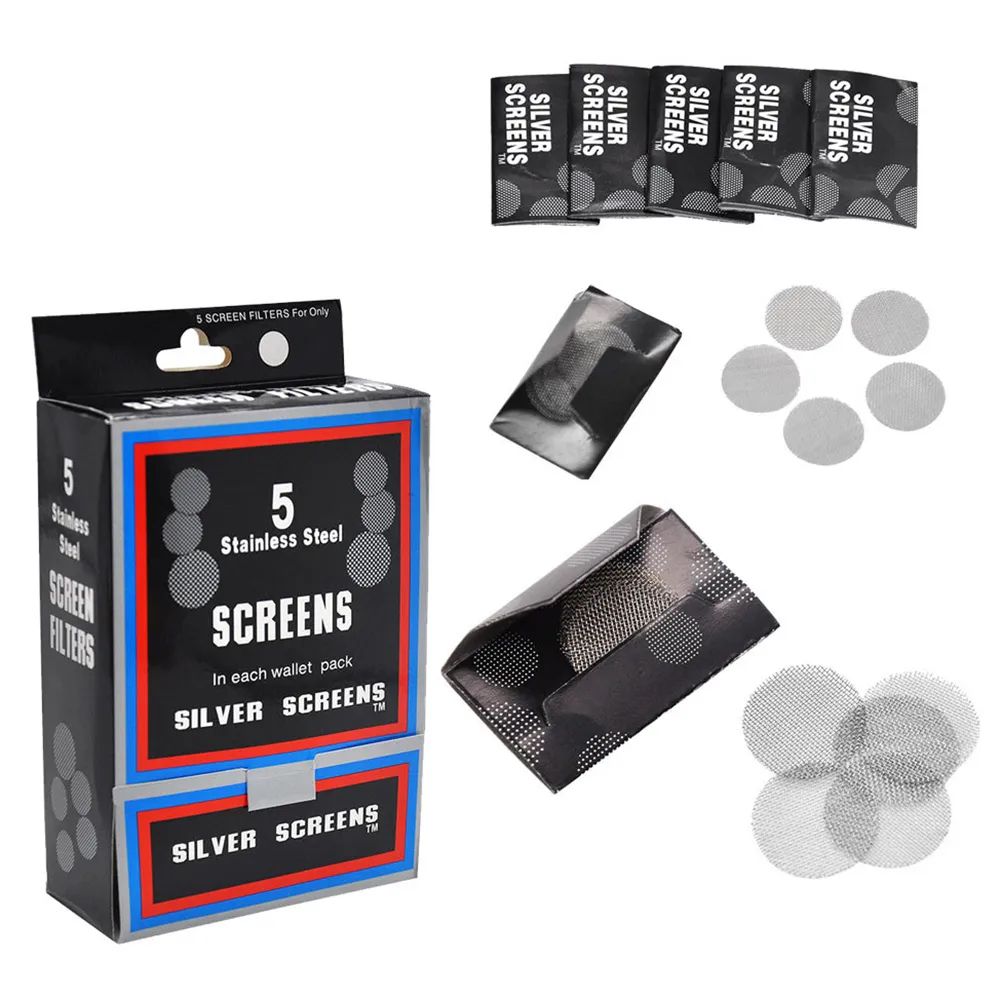 Silver Pipe Screens Screen02 — 5 stainless steel screens per wallet pack