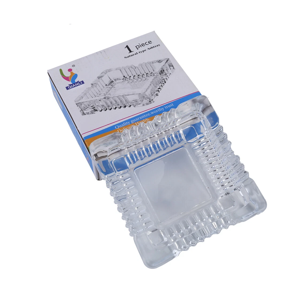 Sparkys Square Crystal Glass Ashtray Large