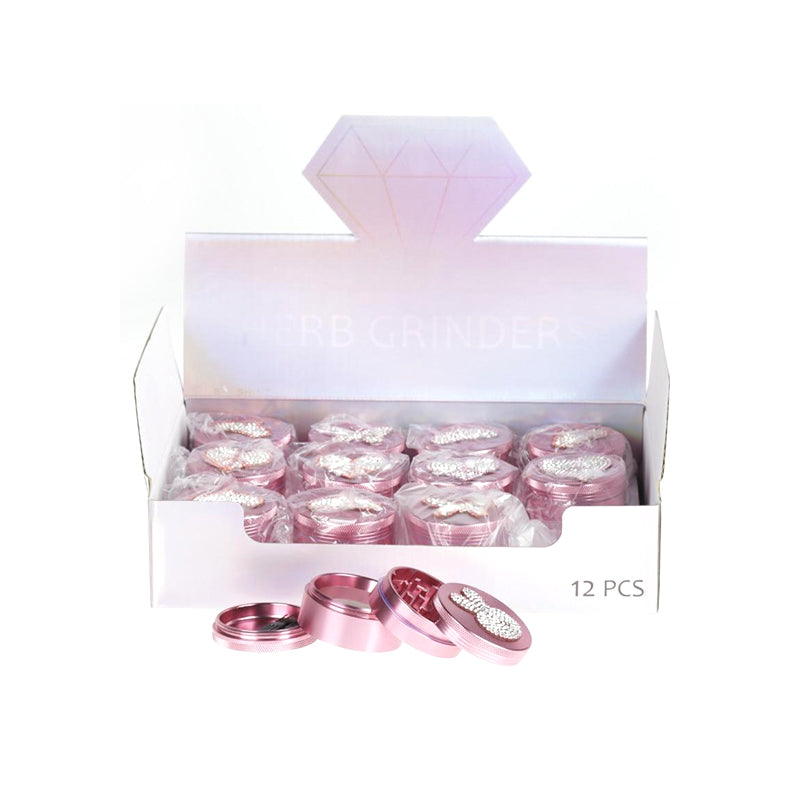 Diamond-Cut Pink Metal Grinder with Rhinestone Top SS-2617 detail