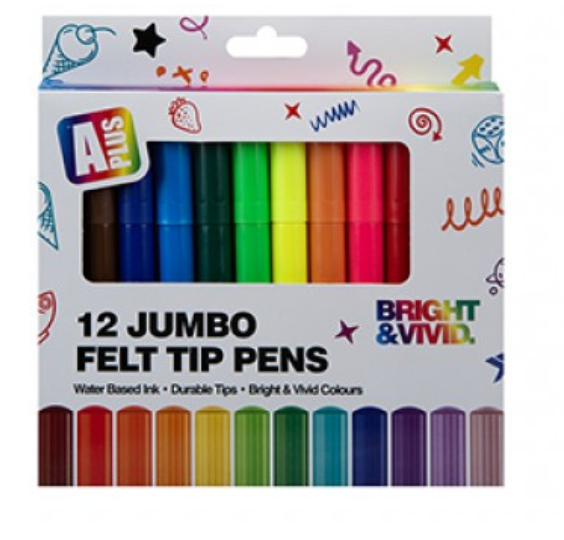 A Plus Jumbo Felt Tip Pens – 12 Colours