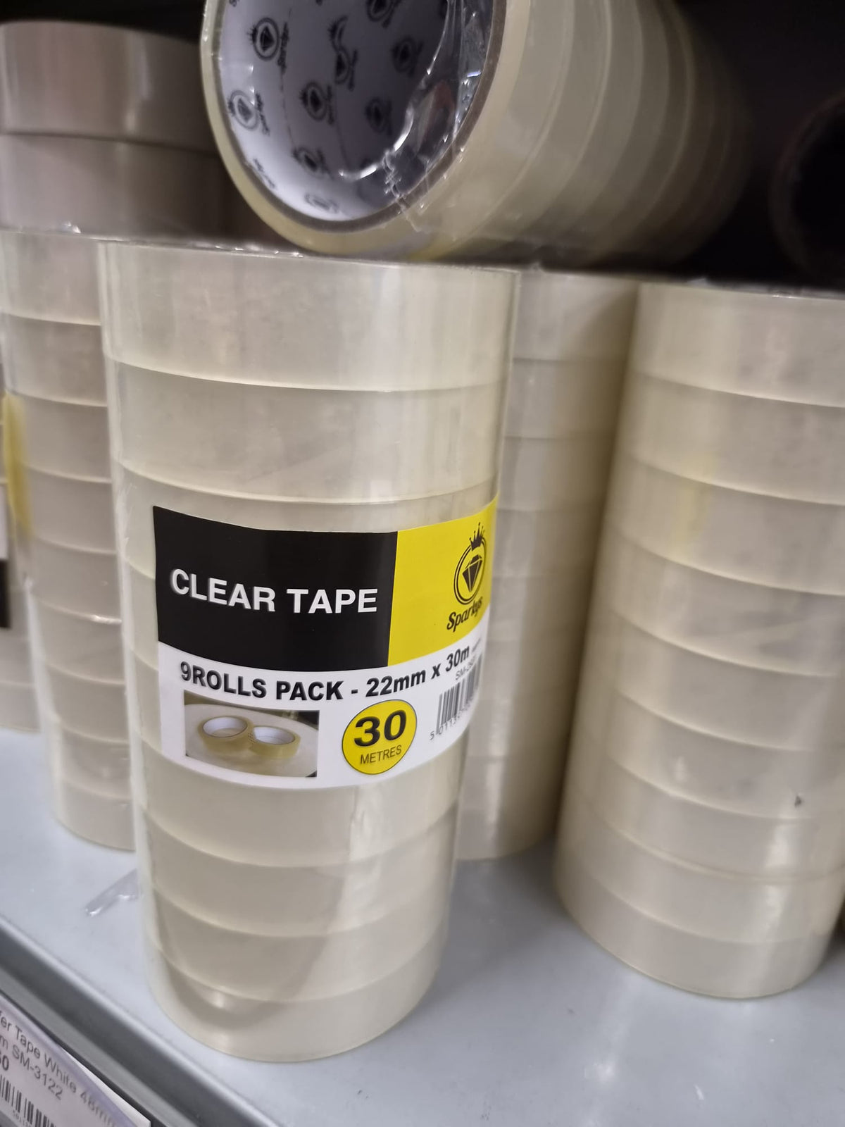 Sparkys Clear Tape 22mm × 30m – 9 Rolls
